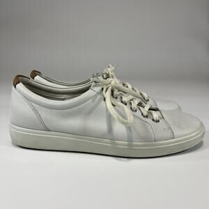 Ecco Soft 7 Womens Size 12 White Casual Comfort Leather Lace Up Shoes Sneakers